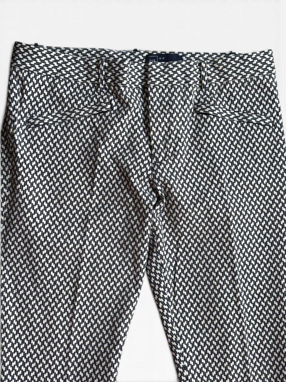 GAP Navy White Geometric Print Ankle Pants Stretch Slim Career Size 12 - Picture 7 of 15